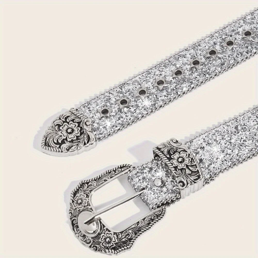 American Vintage Style, Rhinestone Decorat Eyelet Candy Color Y2K Belt Bling